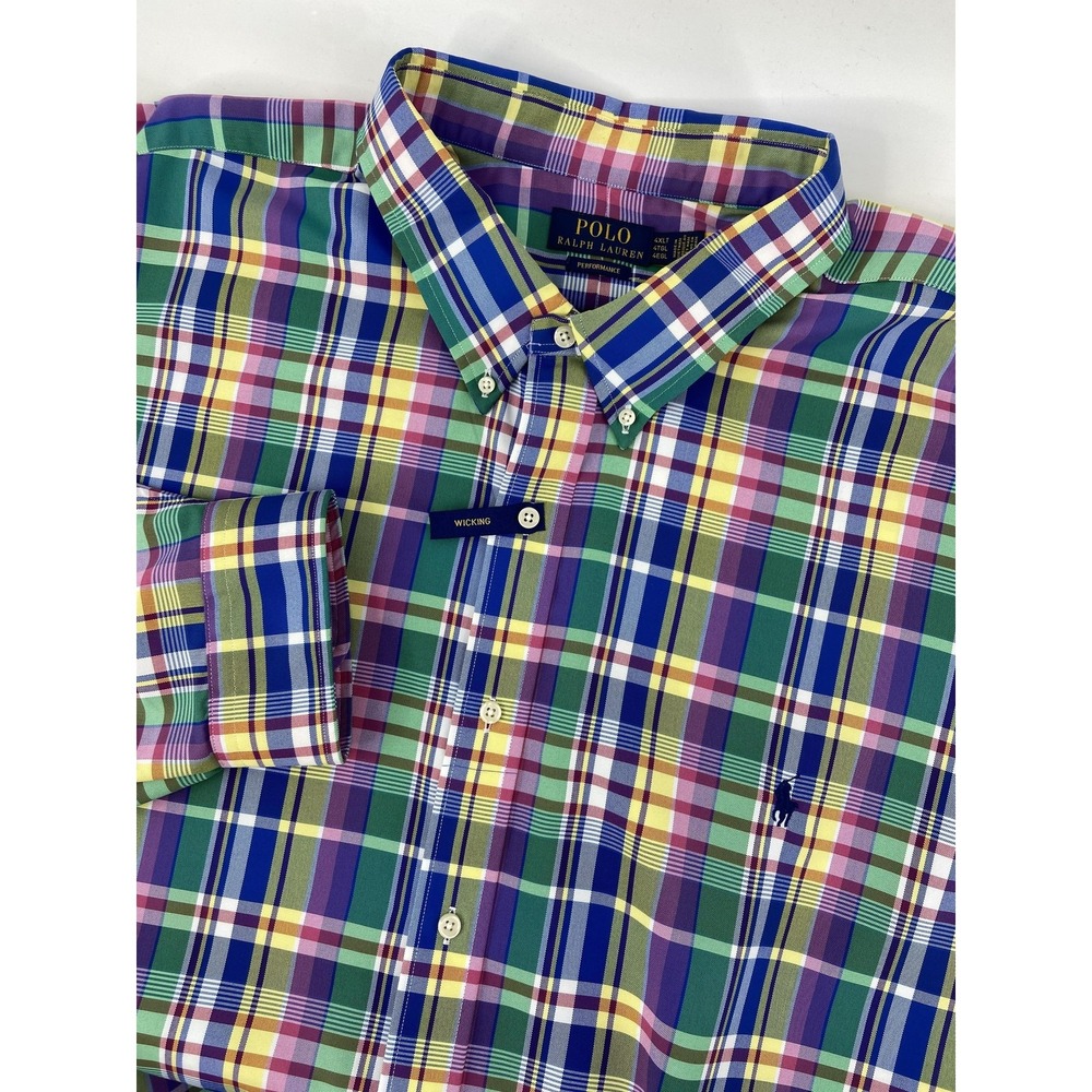 Polo Ralph Lauren Shirt Mens 4XLT  Performance Plaid Preppy Wicking‎ Stretch New